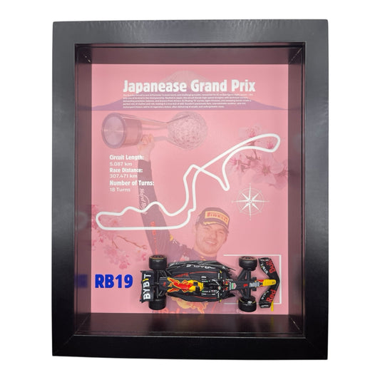 Japanese GP 2023 Shadowbox – 1:43 Max Verstappen RB19 Model with Black Frame