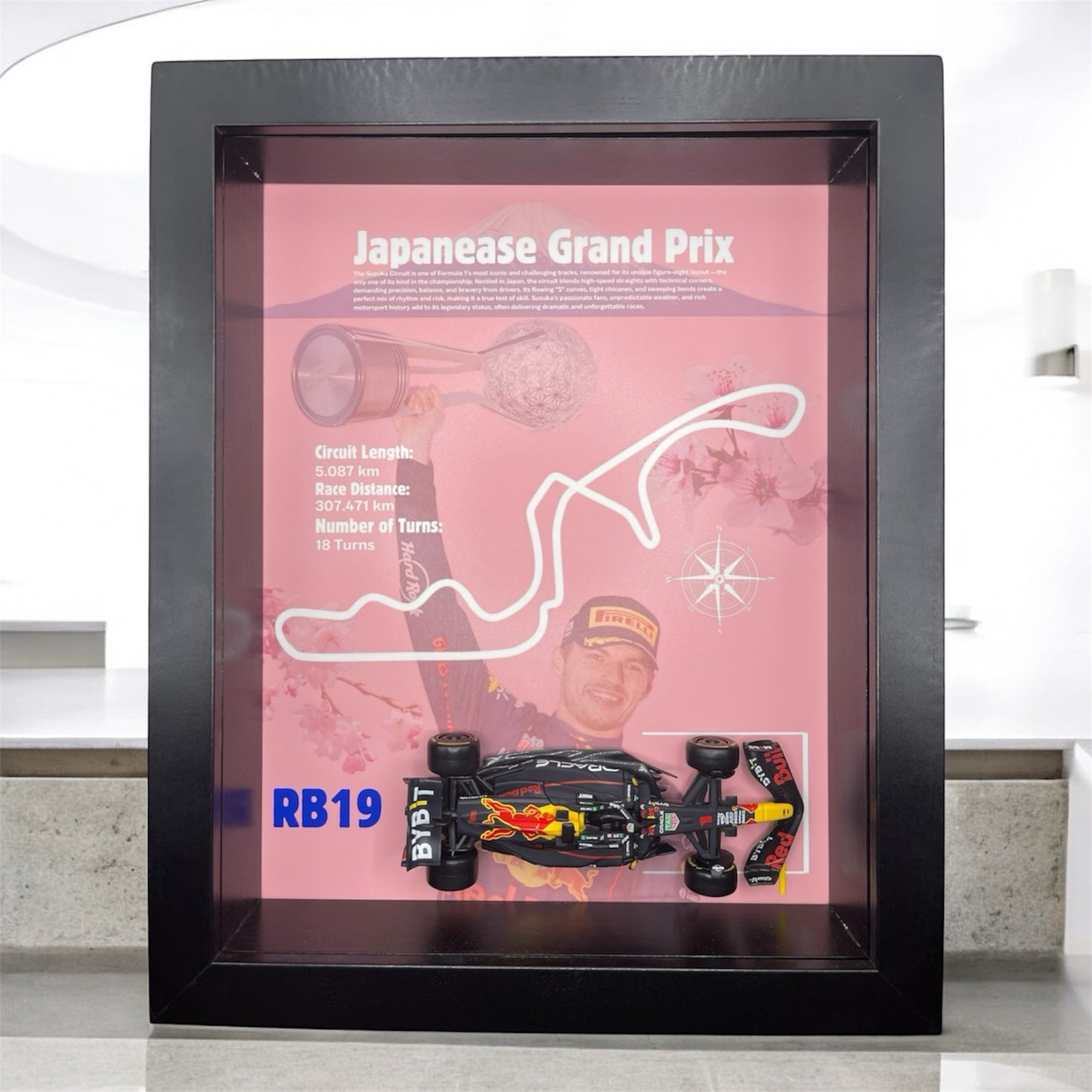 Japanese GP 2023 Shadowbox – 1:43 Max Verstappen RB19 Model with Black Frame