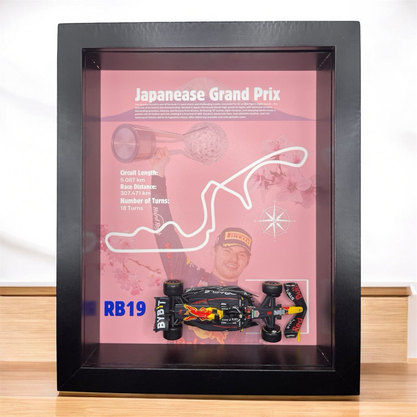 Japanese GP 2023 Shadowbox – 1:43 Max Verstappen RB19 Model with Black Frame