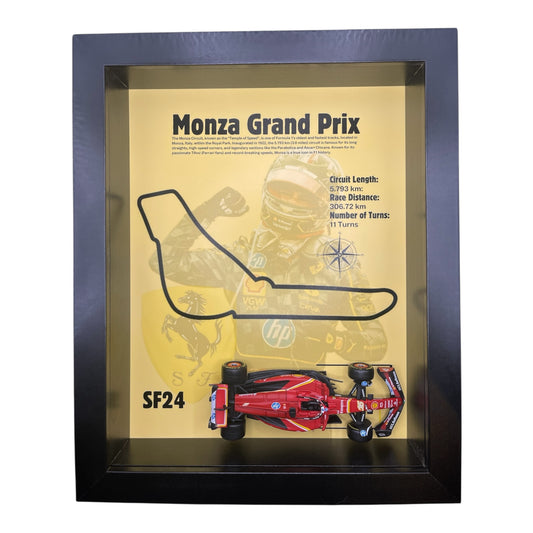 Monza Grand Prix 2024 Shadowbox – 1:43 Charles Leclerc SF24 Model with Black Frame