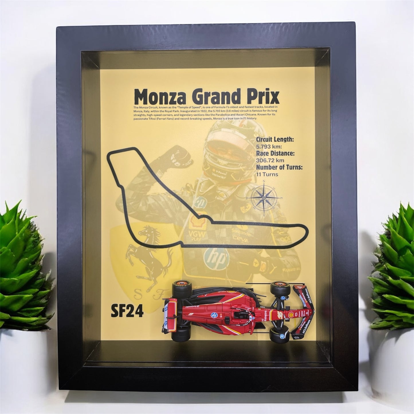 Monza Grand Prix 2024 Shadowbox – 1:43 Charles Leclerc SF24 Model with Black Frame