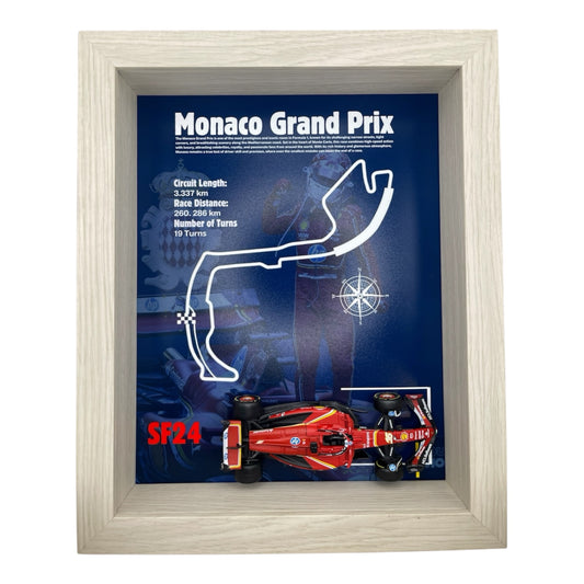 Monaco Grand Prix 2024 Shadowbox – 1:43 Charles Leclerc SF24 Model with White Frame