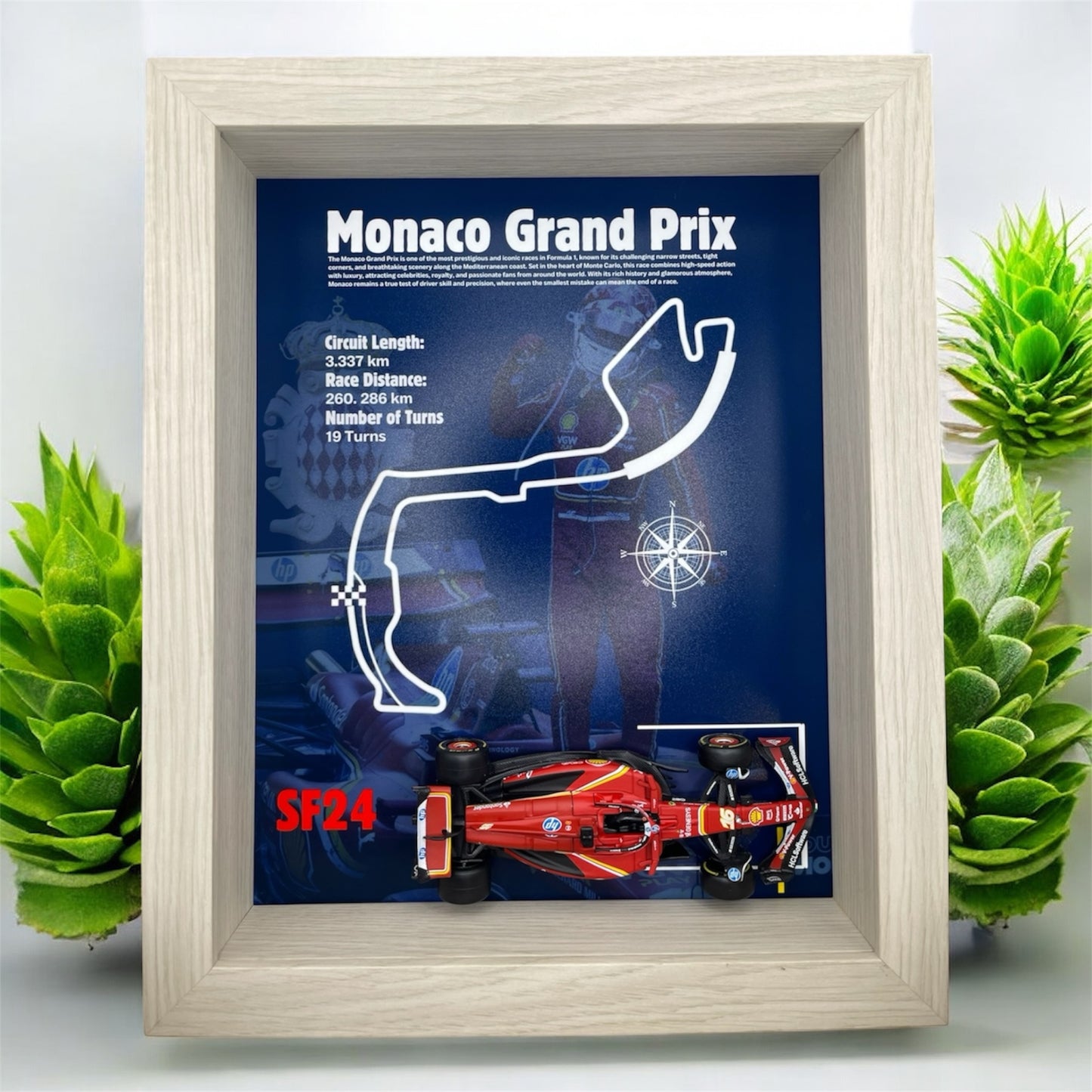 Monaco Grand Prix 2024 Shadowbox – 1:43 Charles Leclerc SF24 Model with White Frame